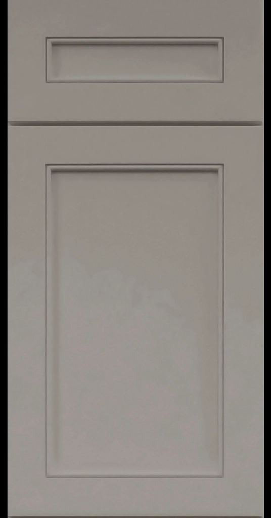 Alpine-style mitered shaker cabinet in Slate with a flat center panel and inside bead detail.